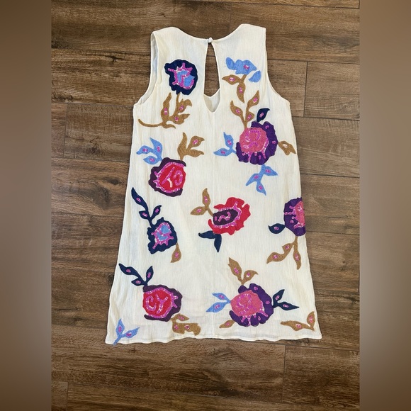 Free People Embroidered Shift Dress, Boho Embroidered Flowers Dress Small - Picture 2 of 10